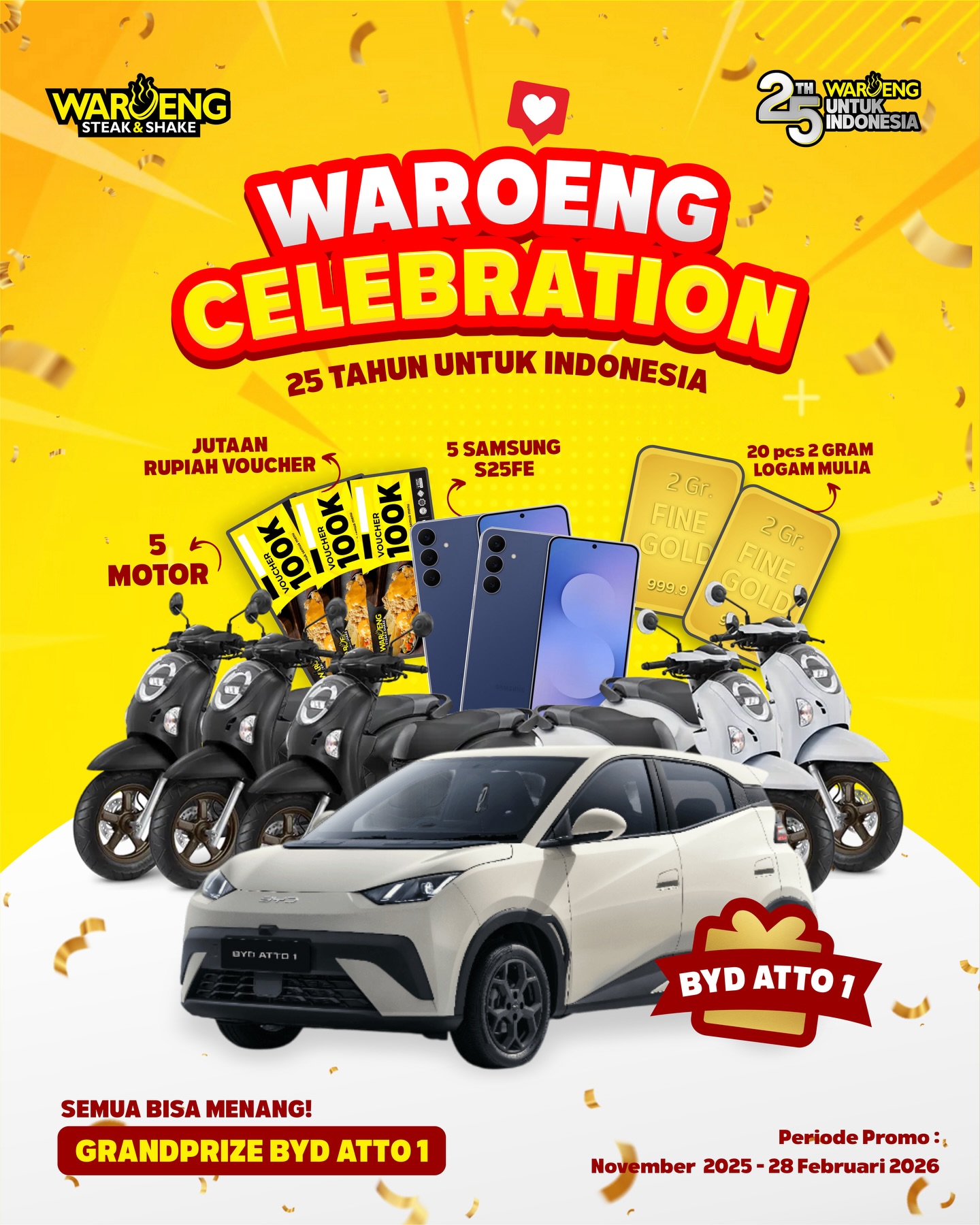 Waroeng Steak & Shake Facebook ad: Kesempatan Menang Hadiah Istimewa, Bersama 25 Tahun Waroeng…