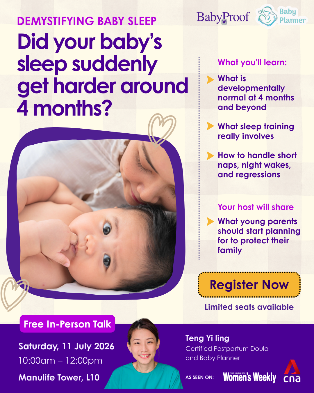 Superseed Live Events Facebook ad: Free Talk: Demystifying Baby Sleep
