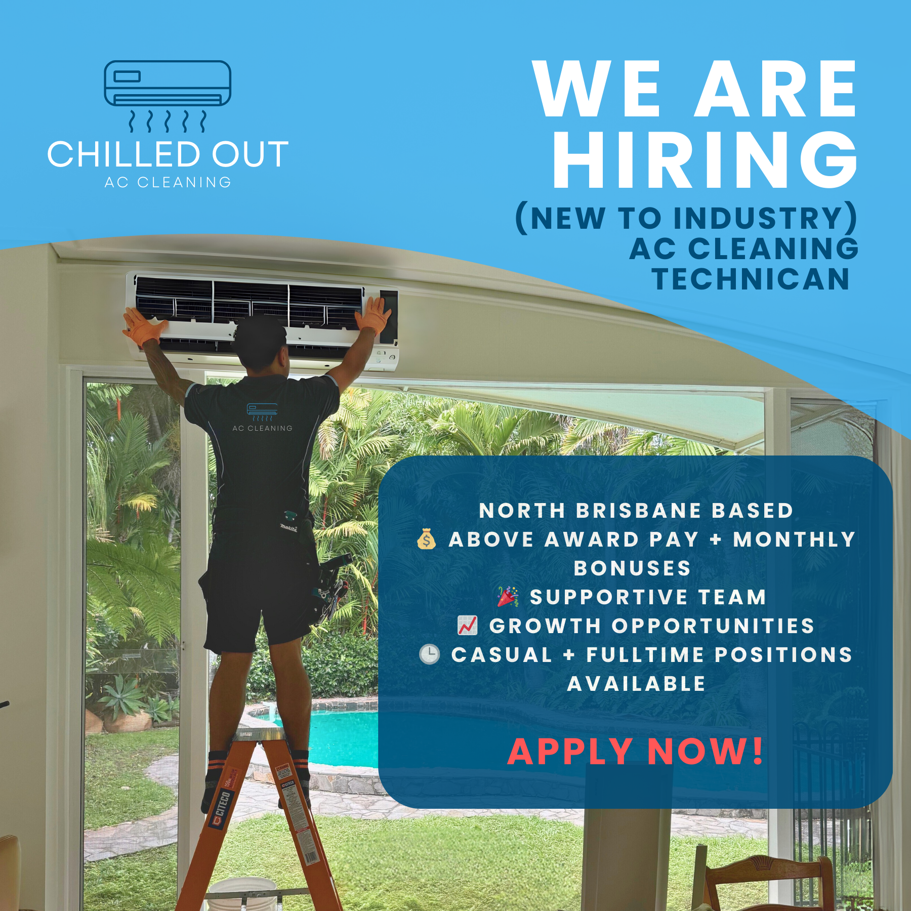 North Brisbane AC Cleaning - Chilled Out Facebook ad: Click Apply Now To Apply