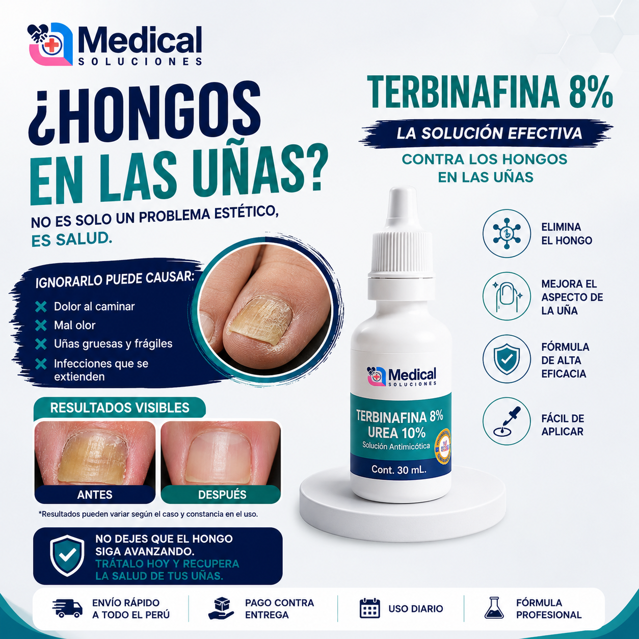 Medical Soluciones Facebook ad: ¿Hongos en las uñas? Empieza a recuperarlas hoy