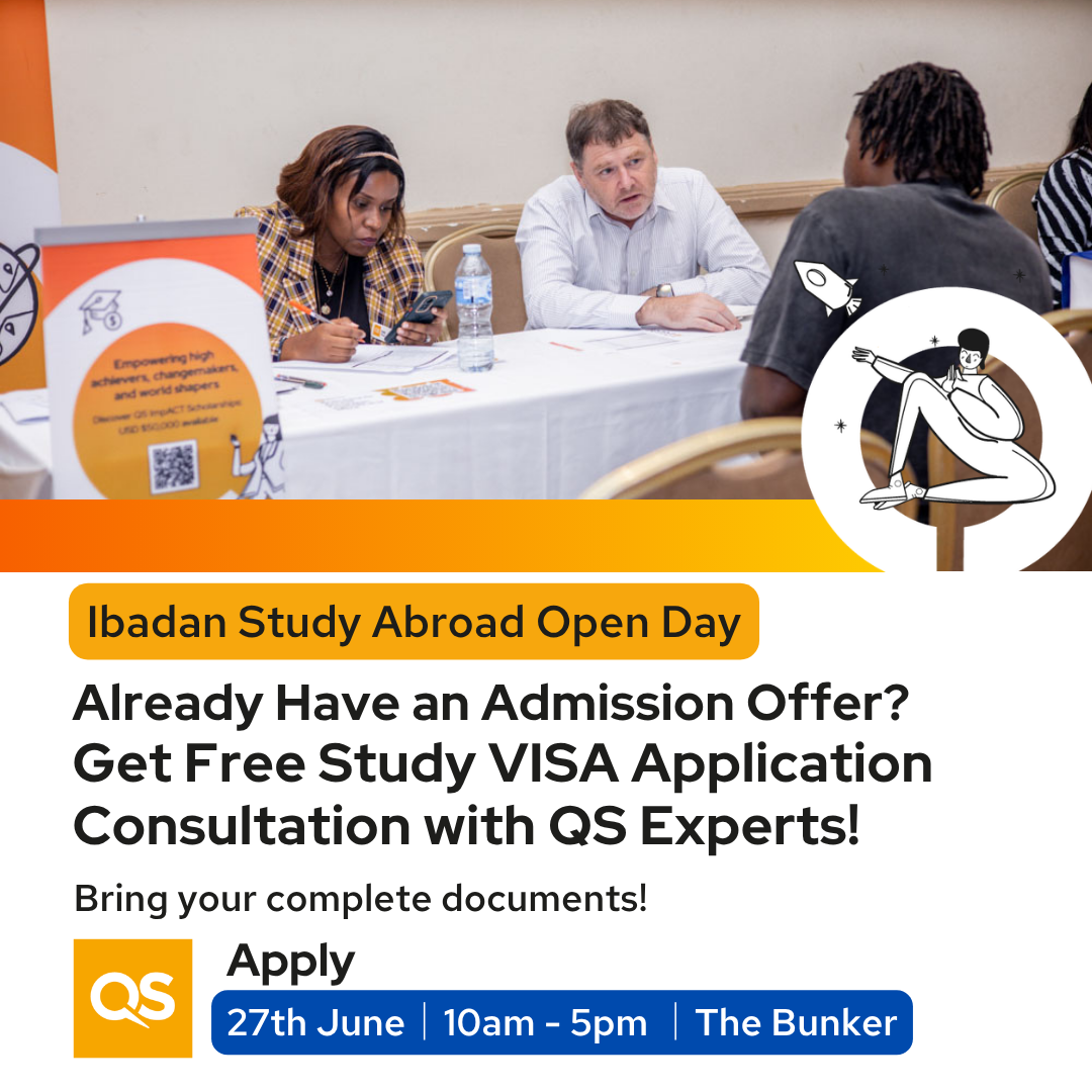 QS Africa Facebook ad: Study abroad without paying application fees.