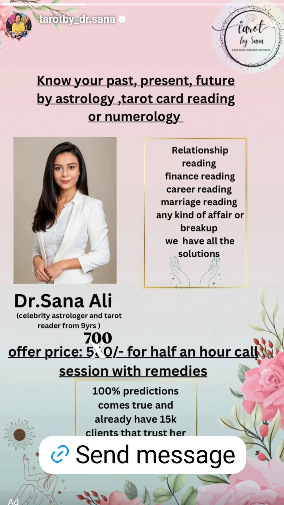 Tarotby-dr.sana Facebook ad from Jan 29, 2026