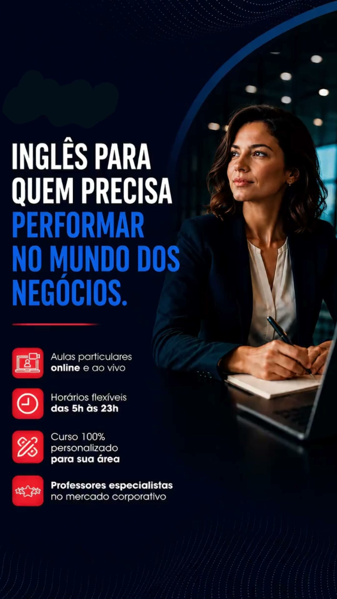 English for Business Facebook ad: O mundo dos negócios fala inglês.