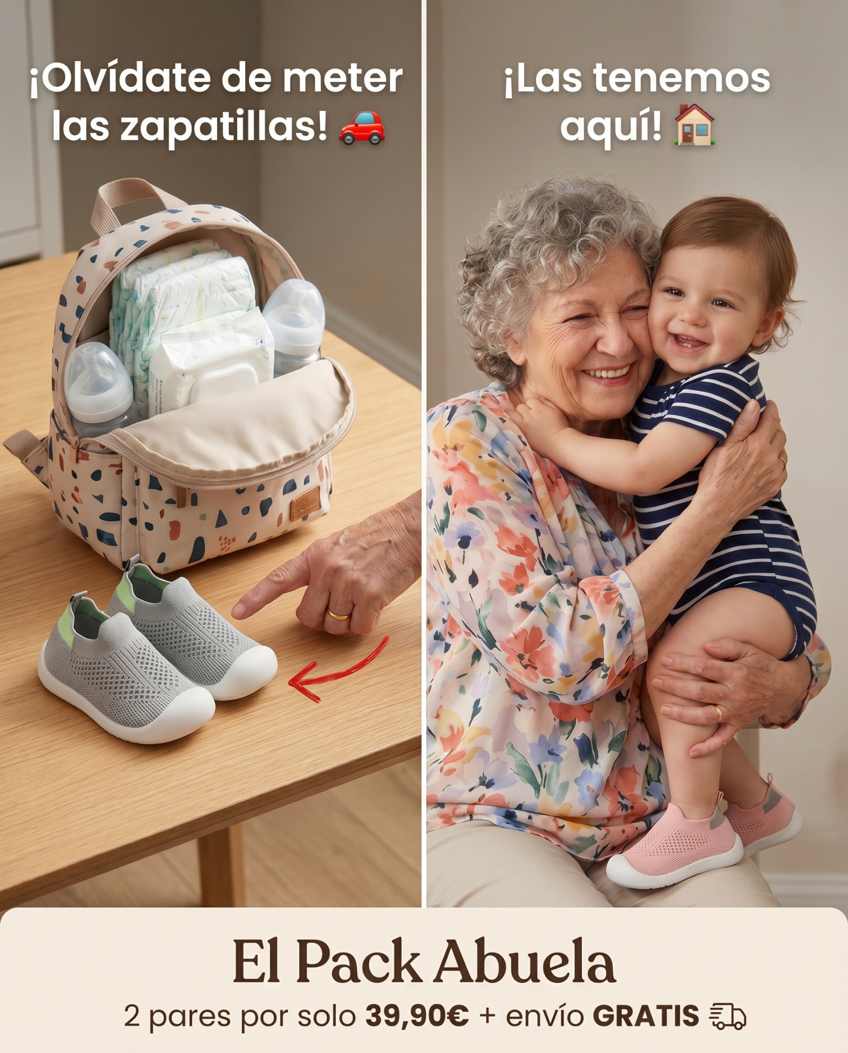 Pequepasos Facebook ad: ¡Olvídate de meter las zapatillas!