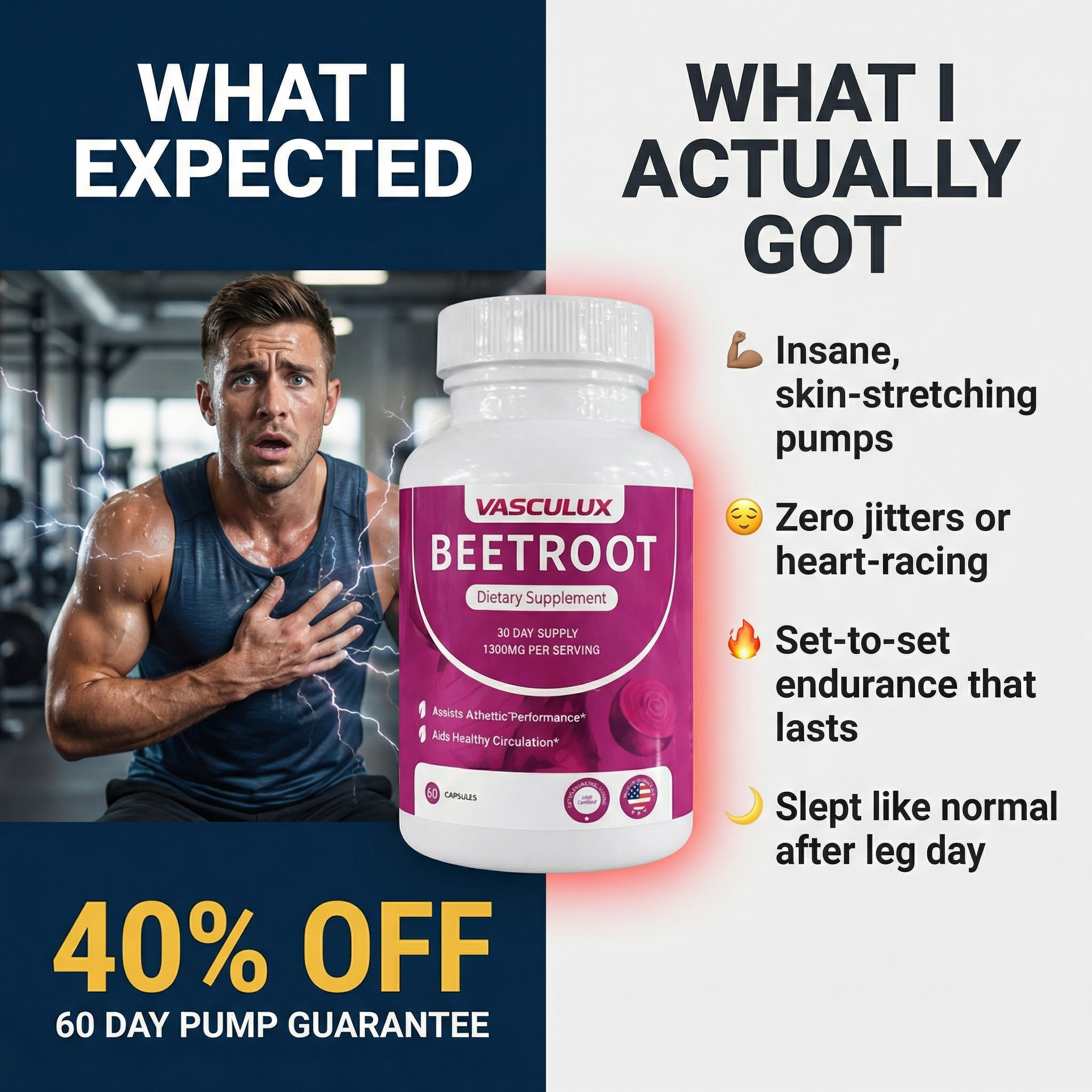Vasculux Facebook ad: All The Pump. None Of The Panic.