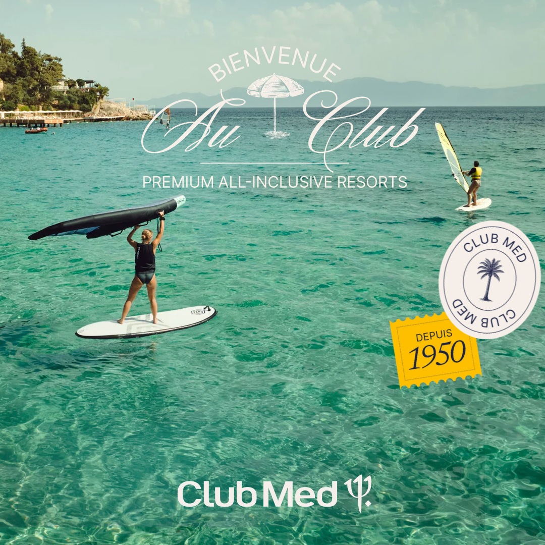 Club Med Facebook ad: Yoga au lever du soleil, sports nautiques, activités…