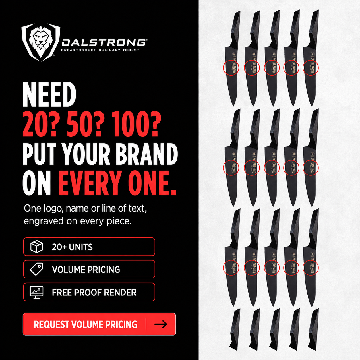 Dalstrong Facebook ad: Bulk Engraved Gifts, One Logo