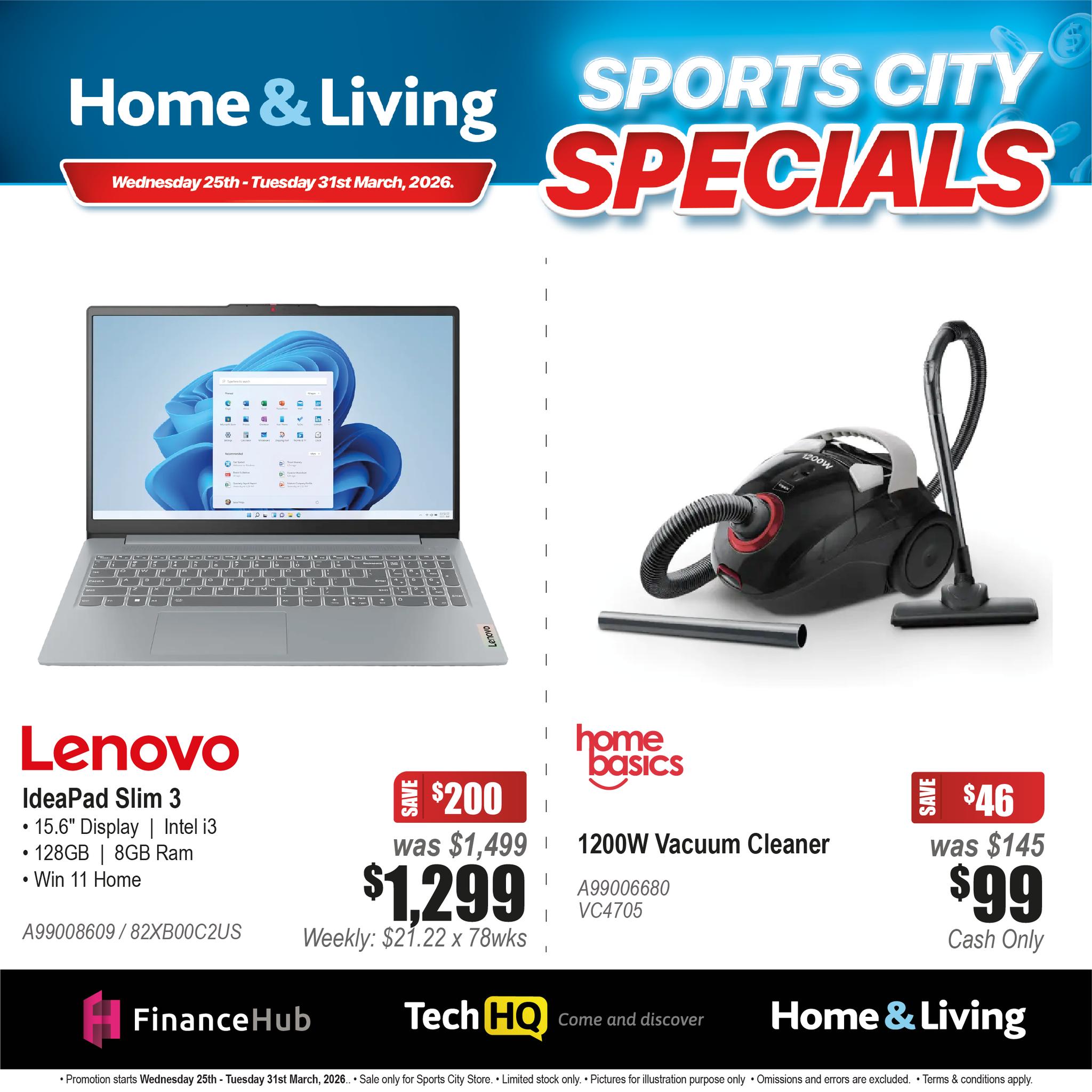 Home & Living Fiji Facebook ad: Exclusive deals available in-store at SportsCity only.