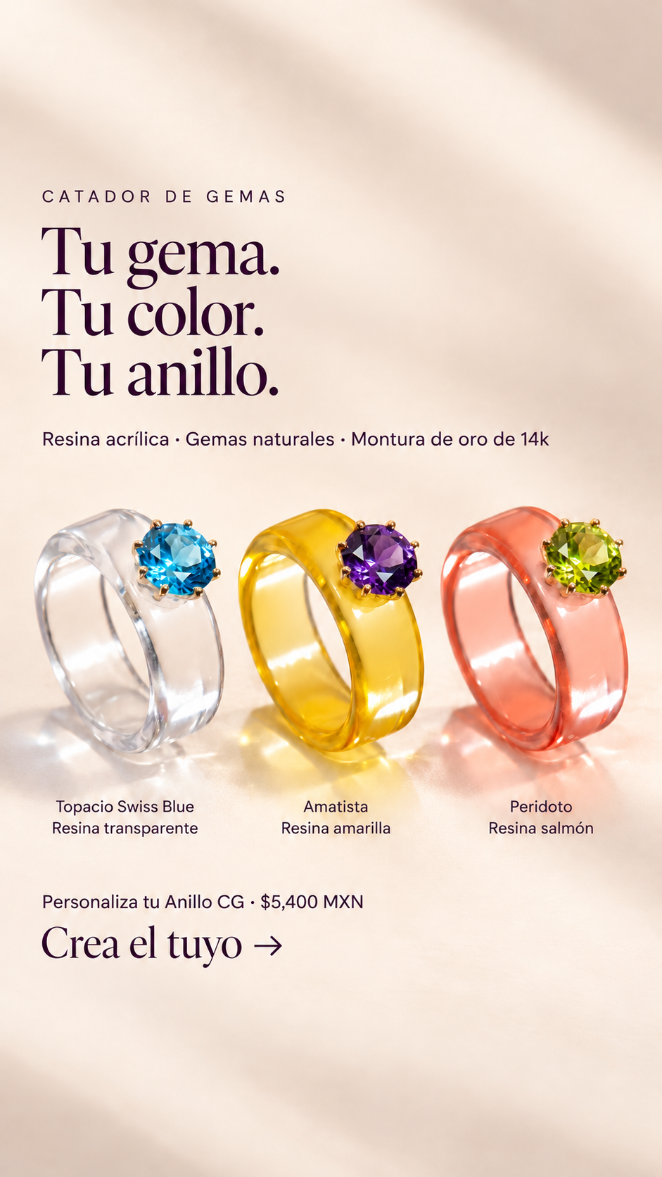 Catador de Gemas Facebook ad: Tu gema. Tu color. Tu anillo.