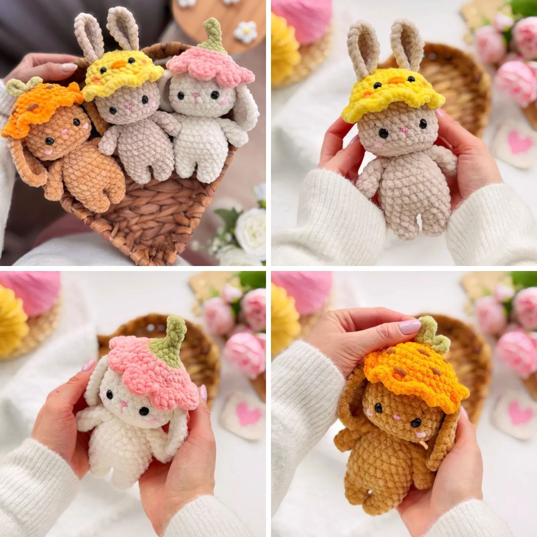 Handycraft Facebook ad: CROCHET PATTERN bunnies in Easter hats