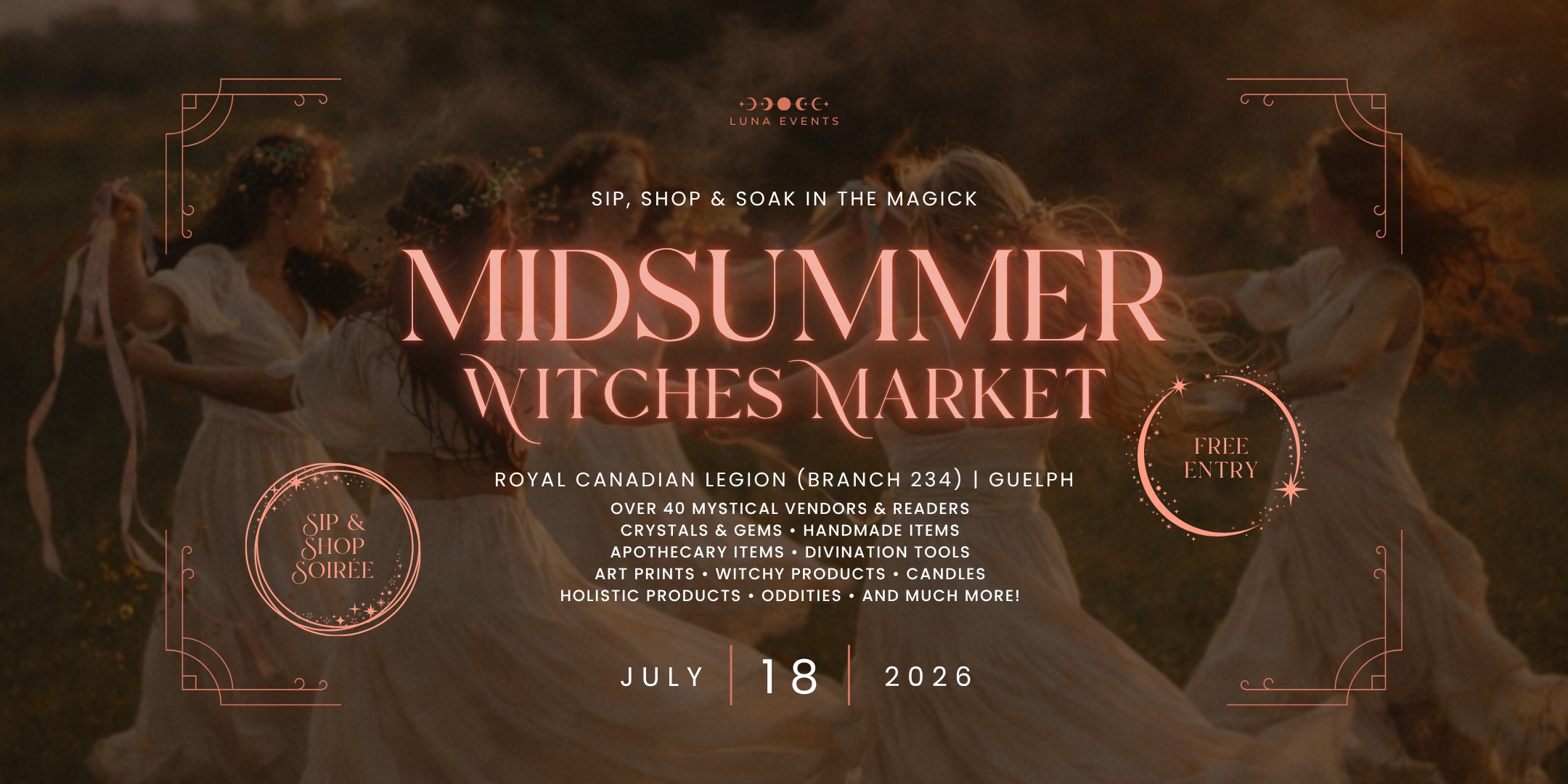 Luna Events Canada Facebook ad: Midsummer Witches Market | A Magical Evening in Guelph