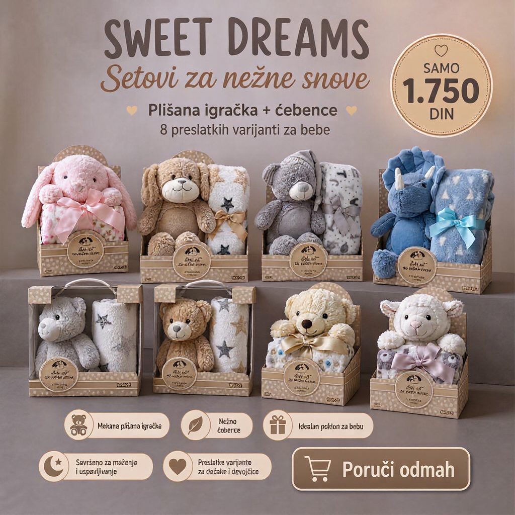 Super Igracke Facebook ad: Sweet Dreams plišane igračke i ćebence