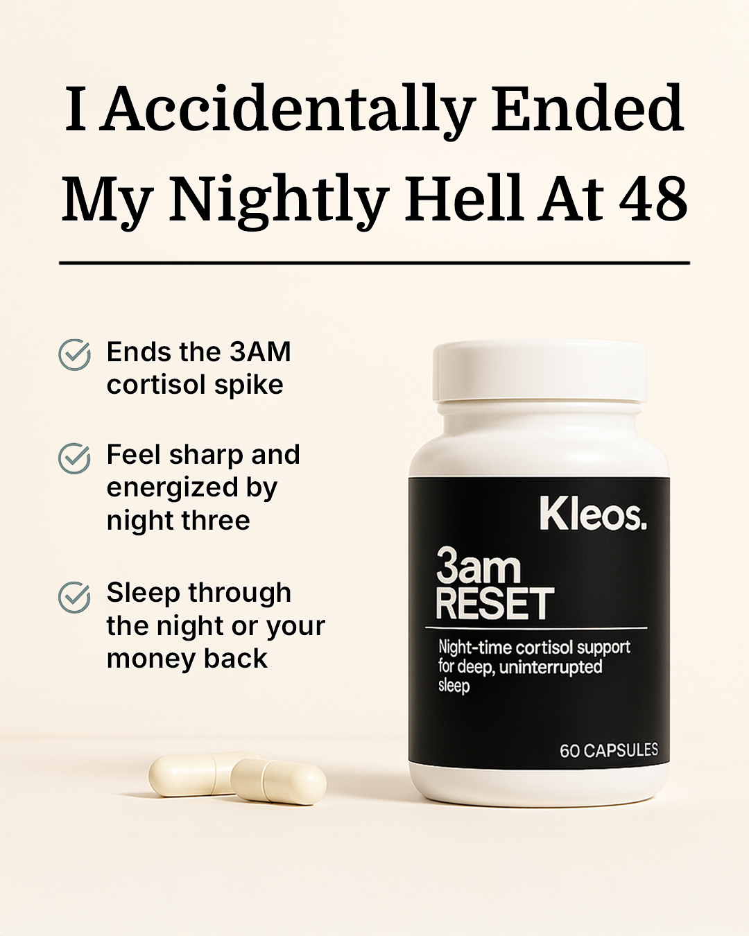KLEOS Facebook ad: No More 3AM Wake-Ups (No Melatonin)