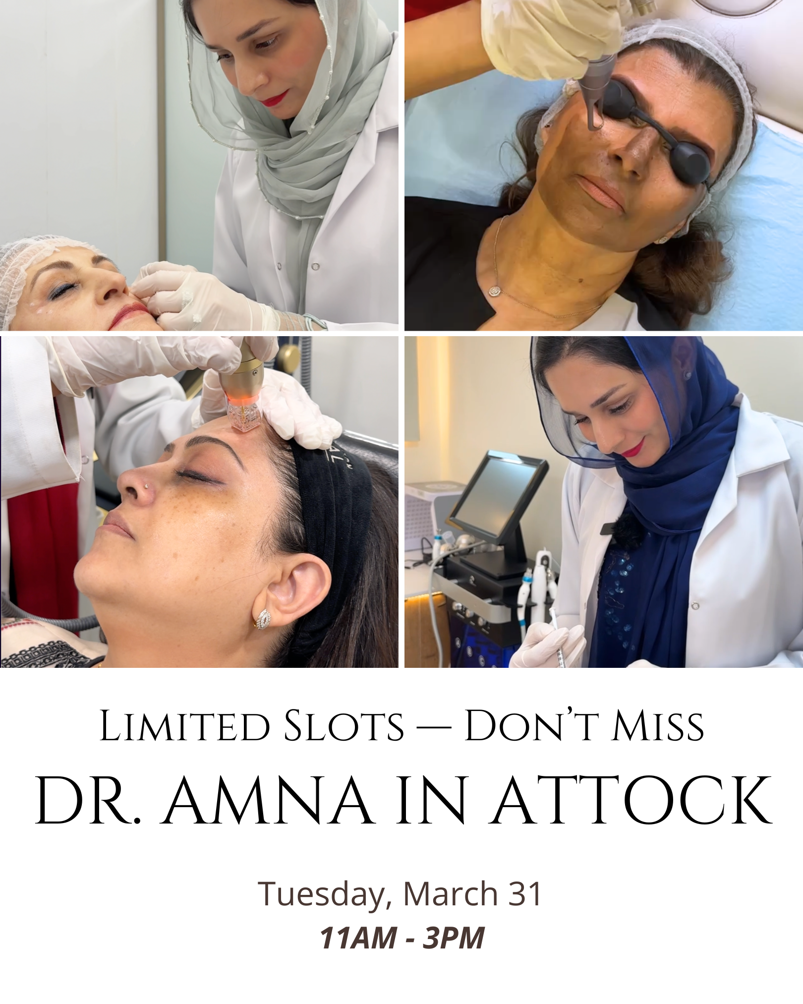 Dr. Amna's Skin Clinics Facebook ad from Mar 26, 2026