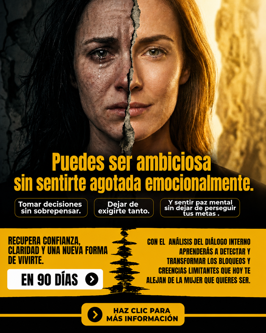Elite Mind Coach Facebook ad: Ambiciosa por fuera, agotada por dentro