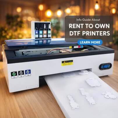 Vibrant Vibe Facebook ad: Rent To Own DTF Printers - Read More
