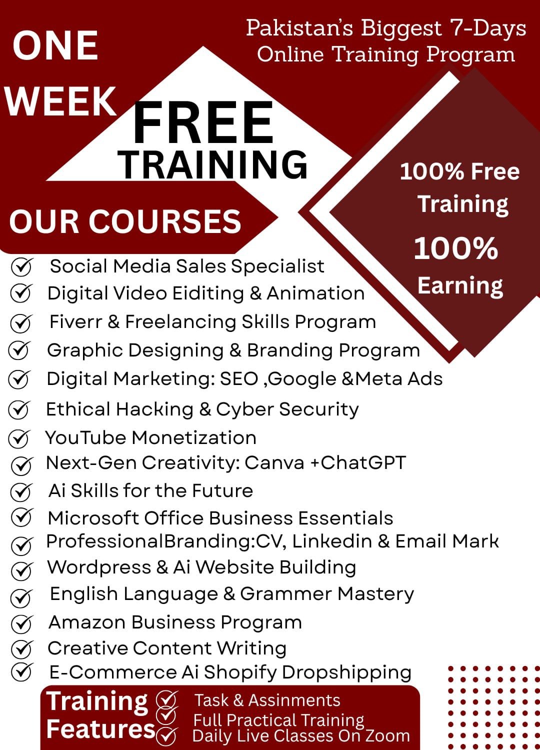 SN skills institute Facebook ad: Get 7 days free training