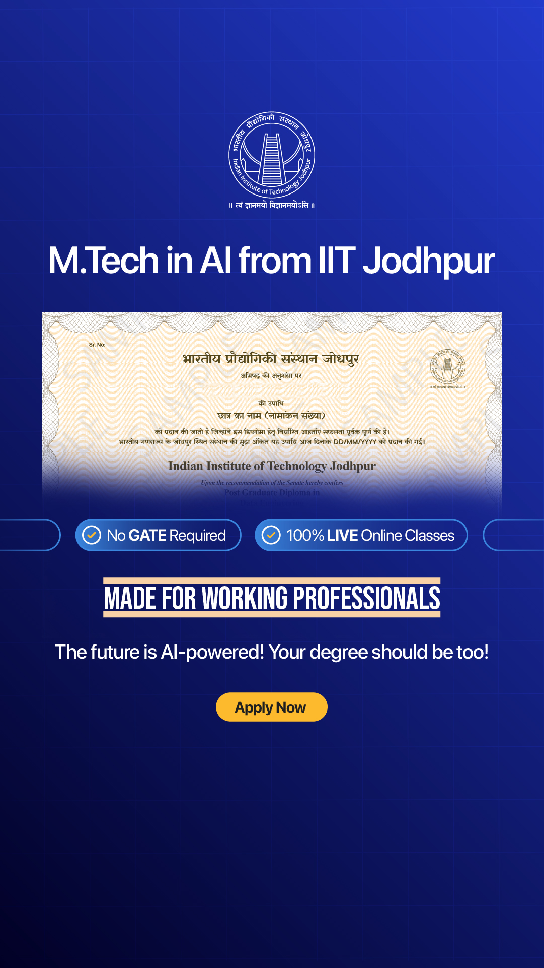 IIT Jodhpur’s MTech. in Artificial Intelligence Facebook ad from Apr 20, 2026