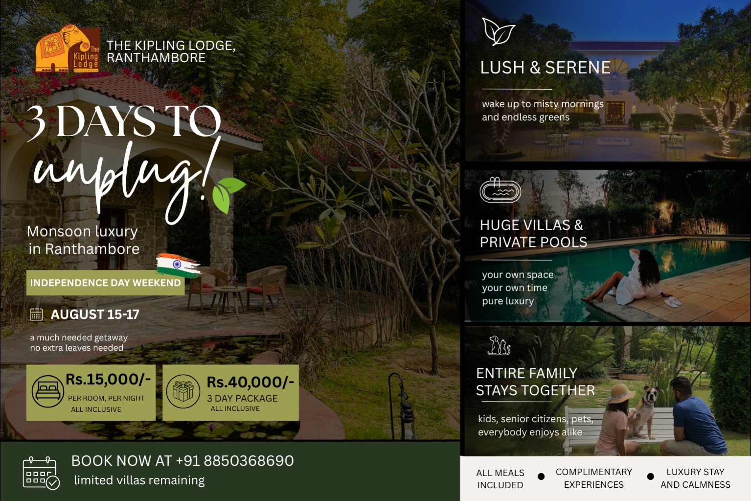 The Kipling Lodge, Ranthambore Facebook ad: This Independence Day, trade notifications for nature.