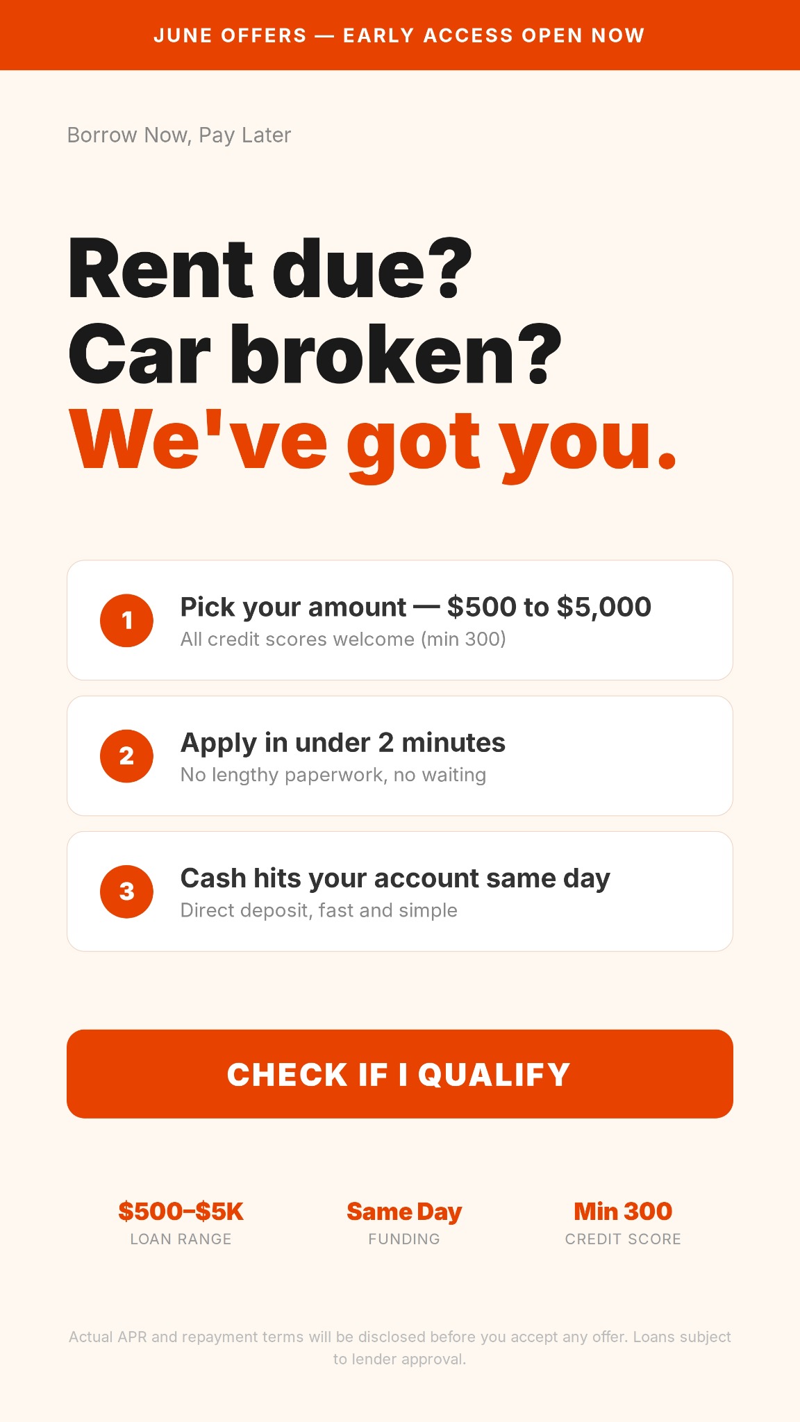 Borrow Now Pay Later Facebook ad from Jun 10, 2026