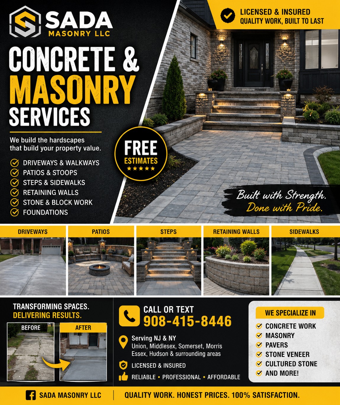 SADA Masonry Facebook ad: SADA MASONRY LLC is now open for business…