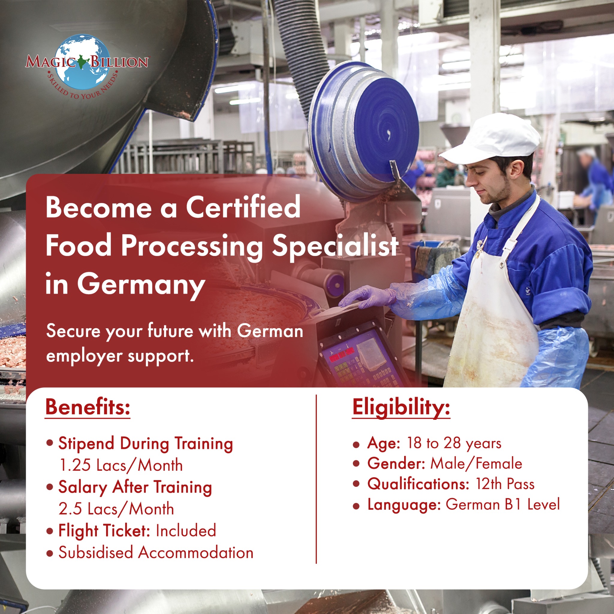 Magic Billion Global Programs Facebook ad: Food Processing Jobs in Germany
