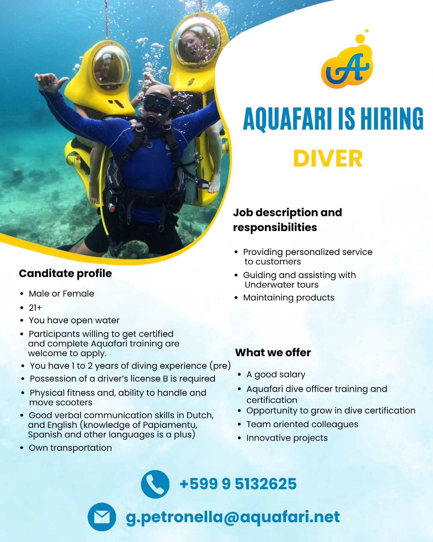 Aquafari Facebook ad: Aquafari is on the lookout for talented candidates…