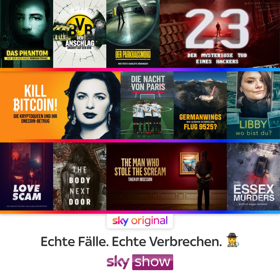 Sky Show CH Facebook ad: Echte Fälle. Schockierende Wendungen.