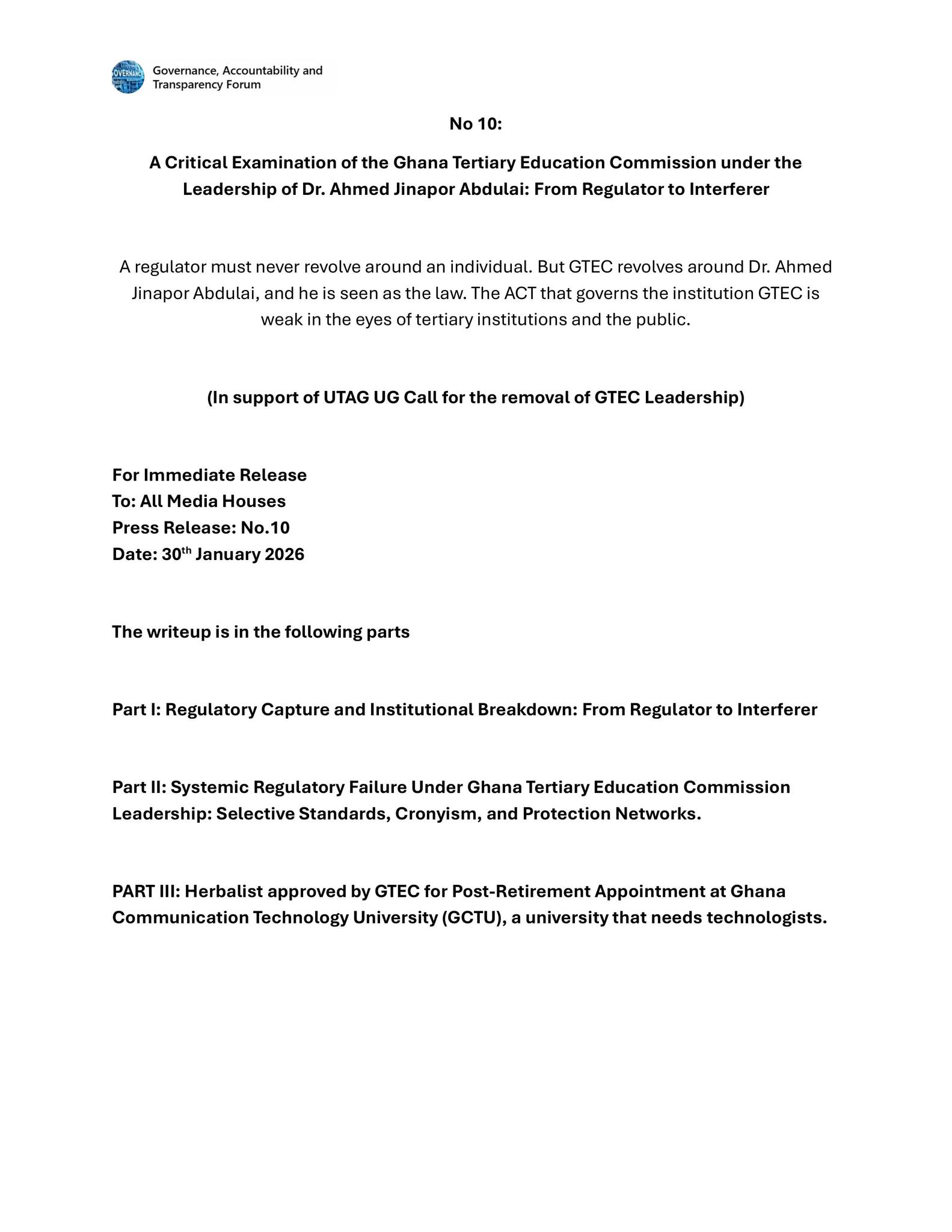 Governance, Accountability and Transparency Forum Facebook ad