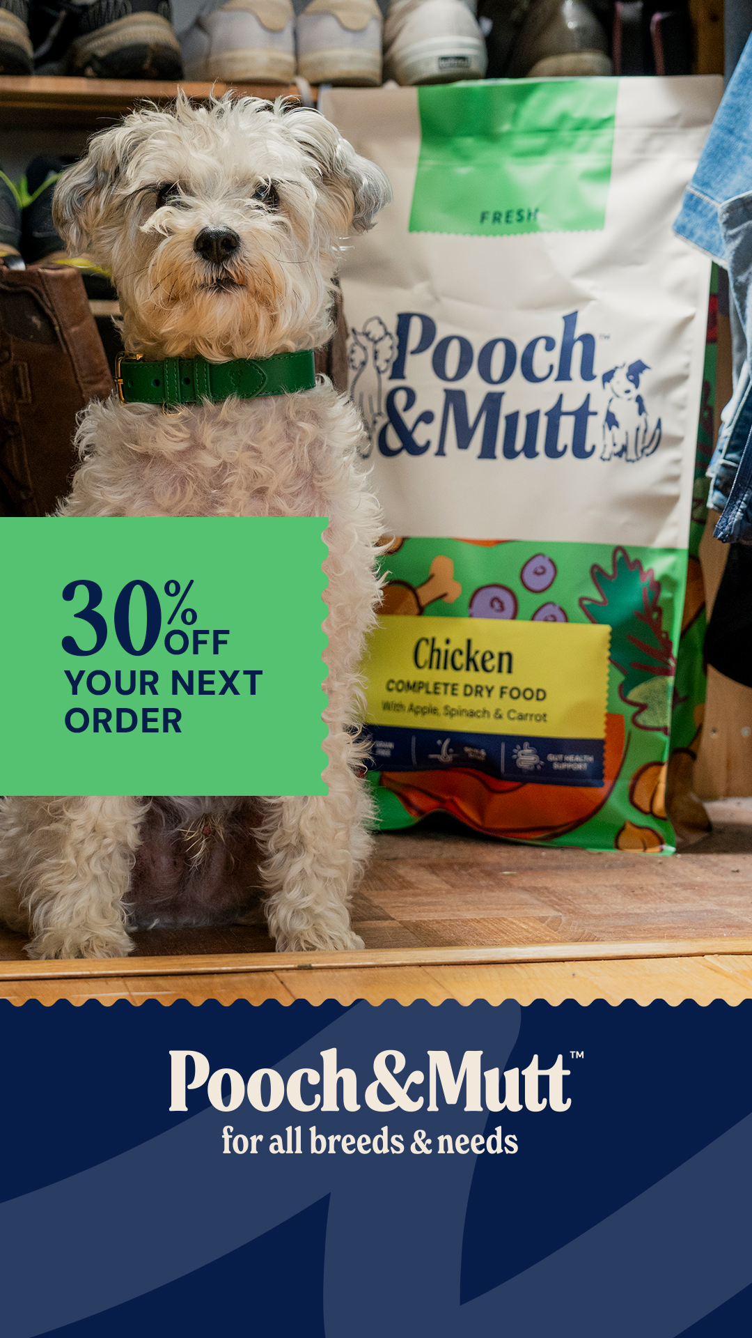 Pooch & Mutt Facebook ad: 30% Off Your Next Order