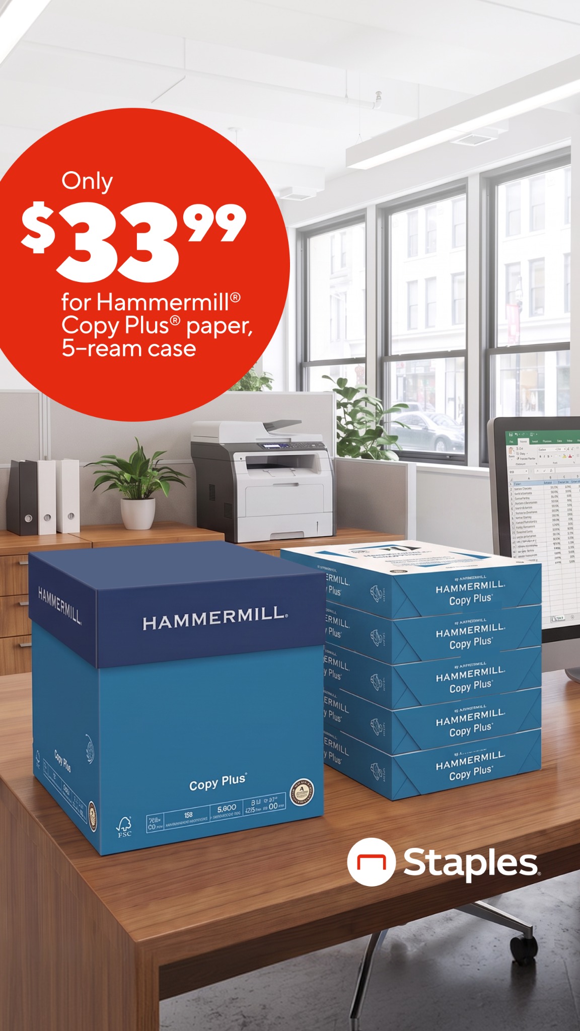 Staples Facebook ad: Restock the paper tray.