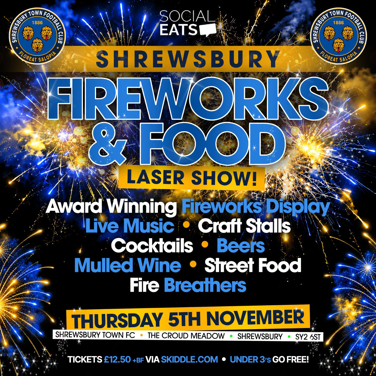 Social Eats Events Facebook ad: SHREWSBURY FIREWORKS & FOOD