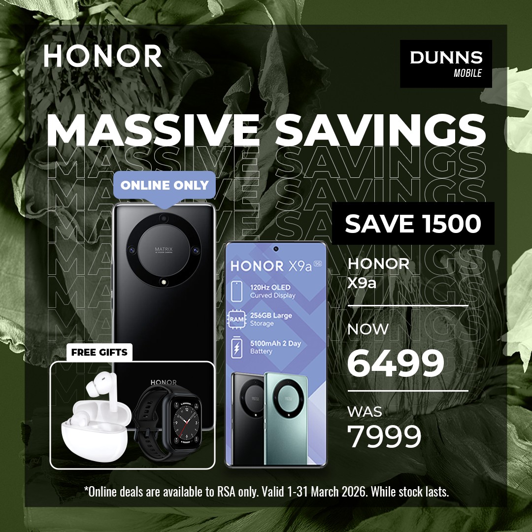 Dunns Mobile Facebook ad: Honor X9a (Black) + Smart Watch + Wireless BT Earbuds