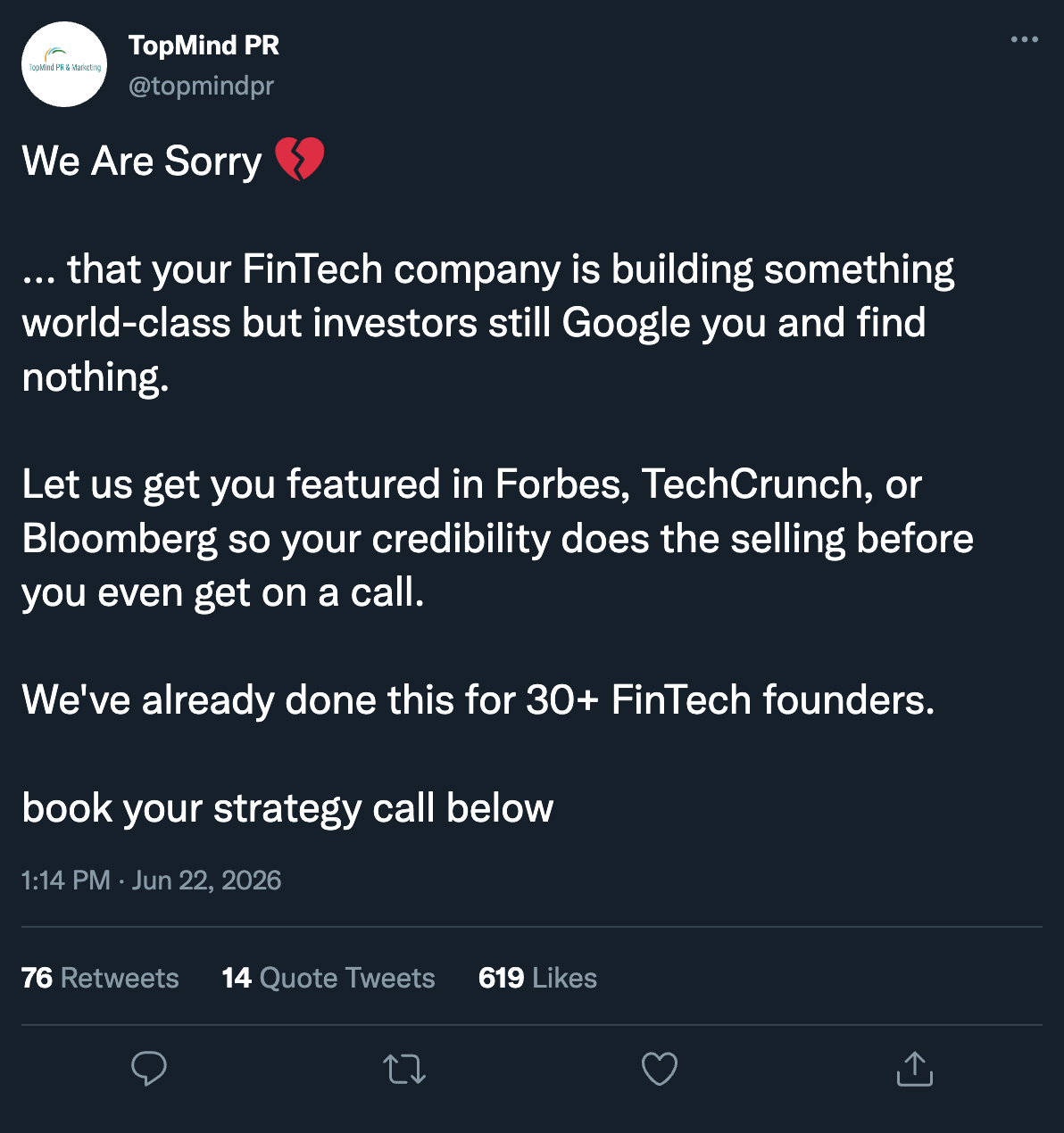 TopMind PR Facebook ad: Get featured in TechCrunch, Forbes, VentureBeat, and…