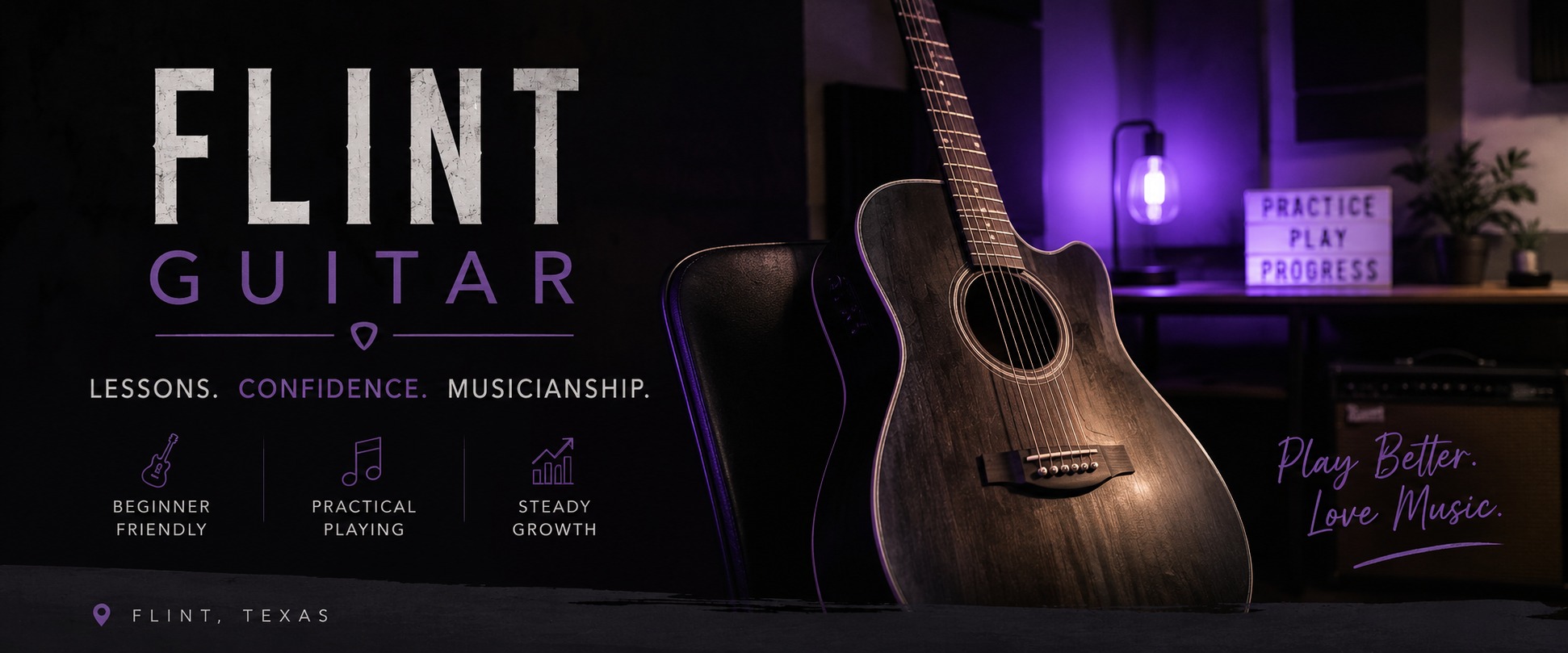 Flint Guitar Facebook ad: Learn Guitar in East Texas