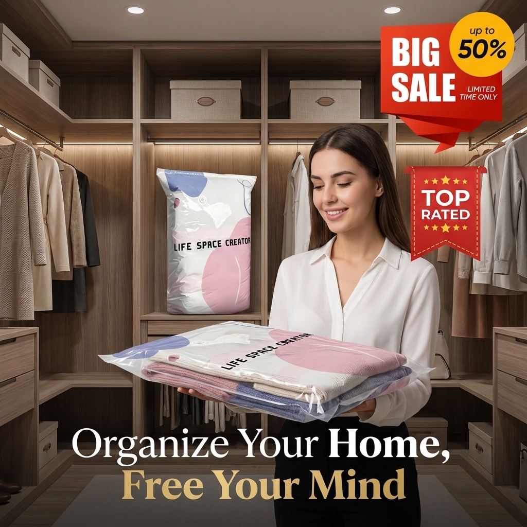 Coffroutils Facebook ad: No-Pump Vacuum Storage Compression Bags