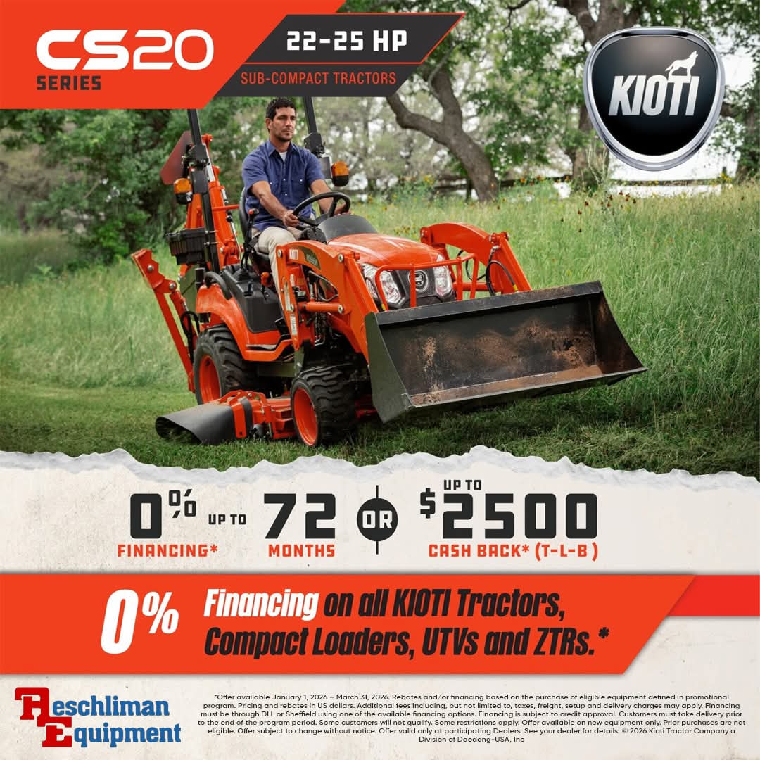 Aeschliman Equipment Facebook ad: Financing on KIOTI Tractors, Compact Loaders, UTV's and…