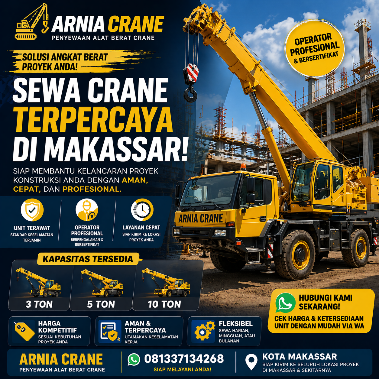 ARNIA CRANE Facebook ad: Sewa Crane Terpercaya di Makassar