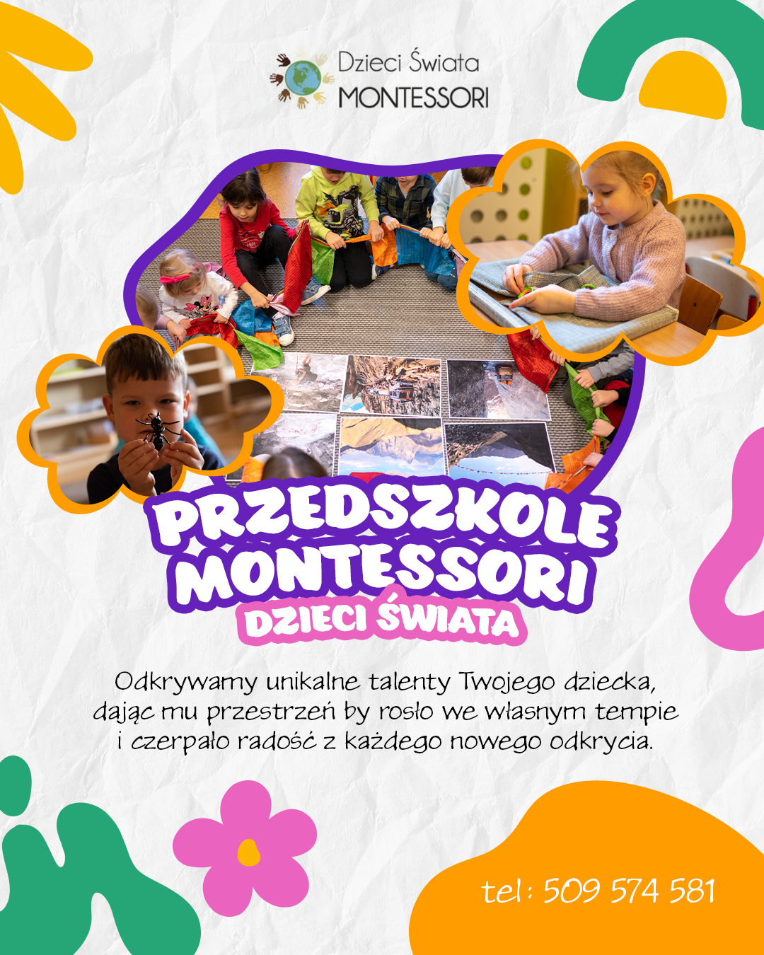 Niepubliczne Przedszkole Montessori Dzieci świata w Mogilanach Facebook ad: Zapisz dziecko już teraz