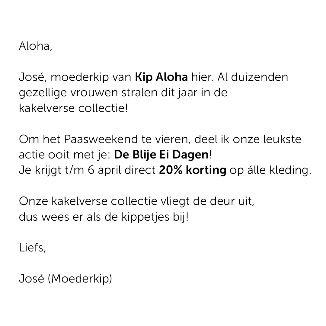 Kip Aloha damesmode Facebook ad