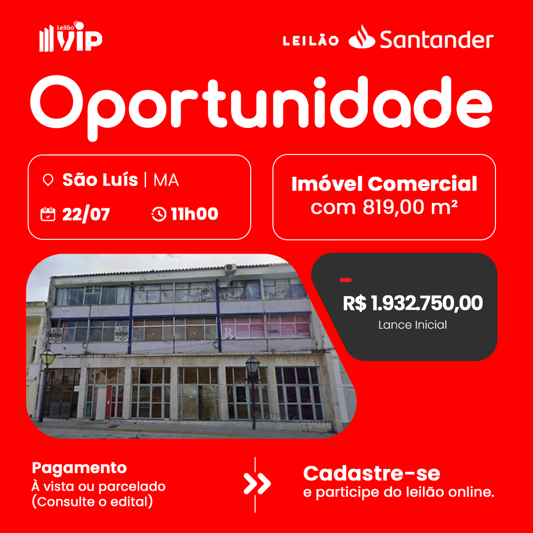 VIP Leilões Facebook ad: Leilão de Imóveis Santander