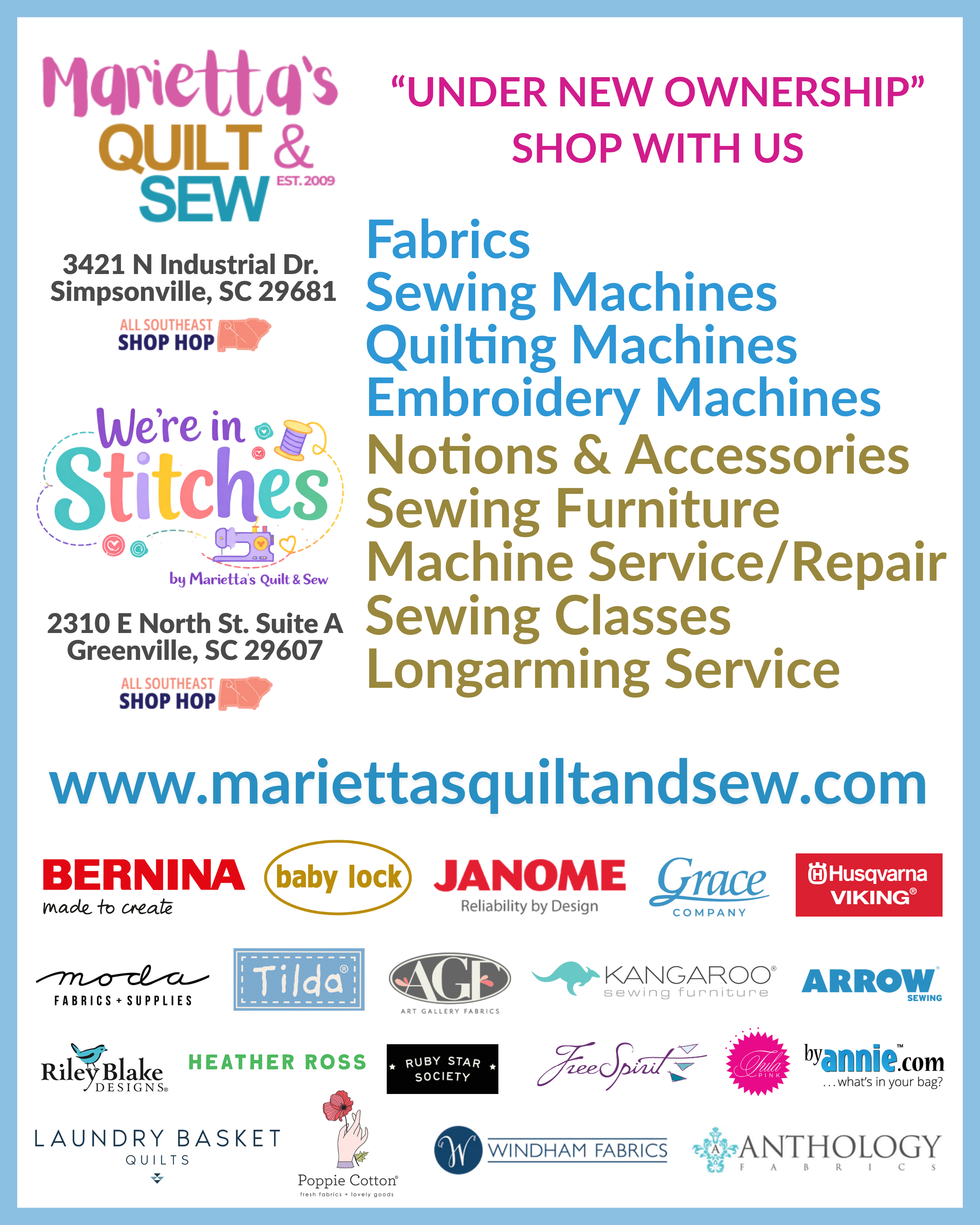 Marietta's Quilt & Sew Facebook ad: Marietta’s Quilt & Sew | Fabric, Sewing Machines & Classes