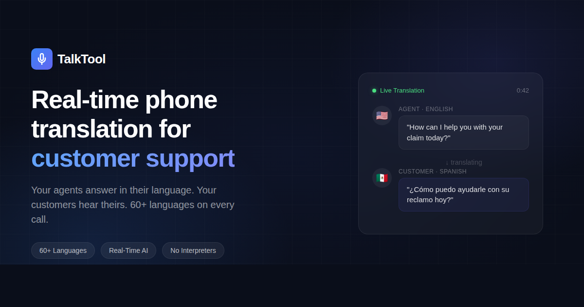 TalkTool - Real-Time Call Translations Facebook ad: AI Phone Call Translation for Businesses | TalkTool