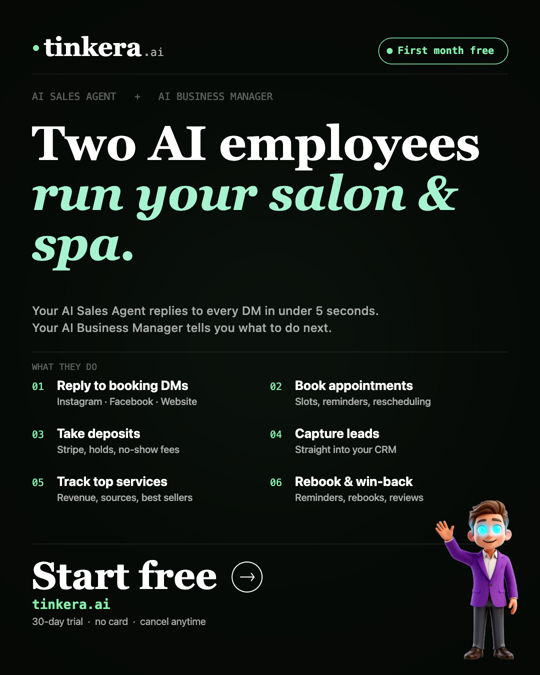 Tinkera Facebook ad: Wake up to a fully booked salon