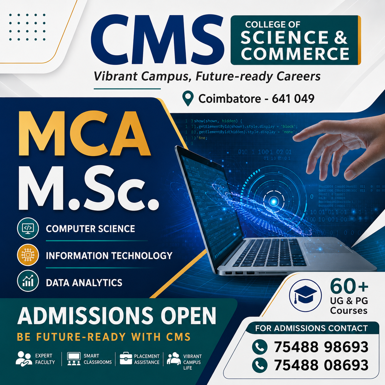 CMS college of science and commerce Facebook ad: PG Admissions Open!