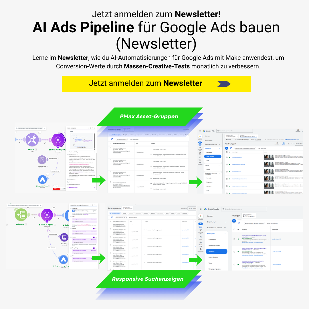 Slava Wagner Automations Facebook ad: AI Ads Pipelines für Google Ads (Newsletter)
