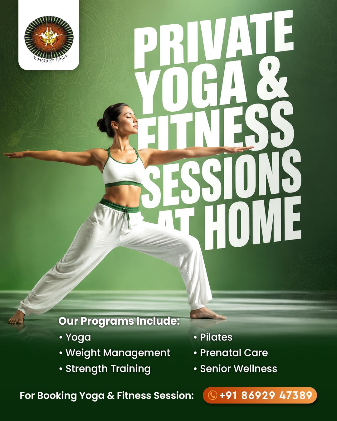 Navroop Yoga Fitness & Wellness Academy Facebook ad: Private Yoga & Fitness Sessions at Home
