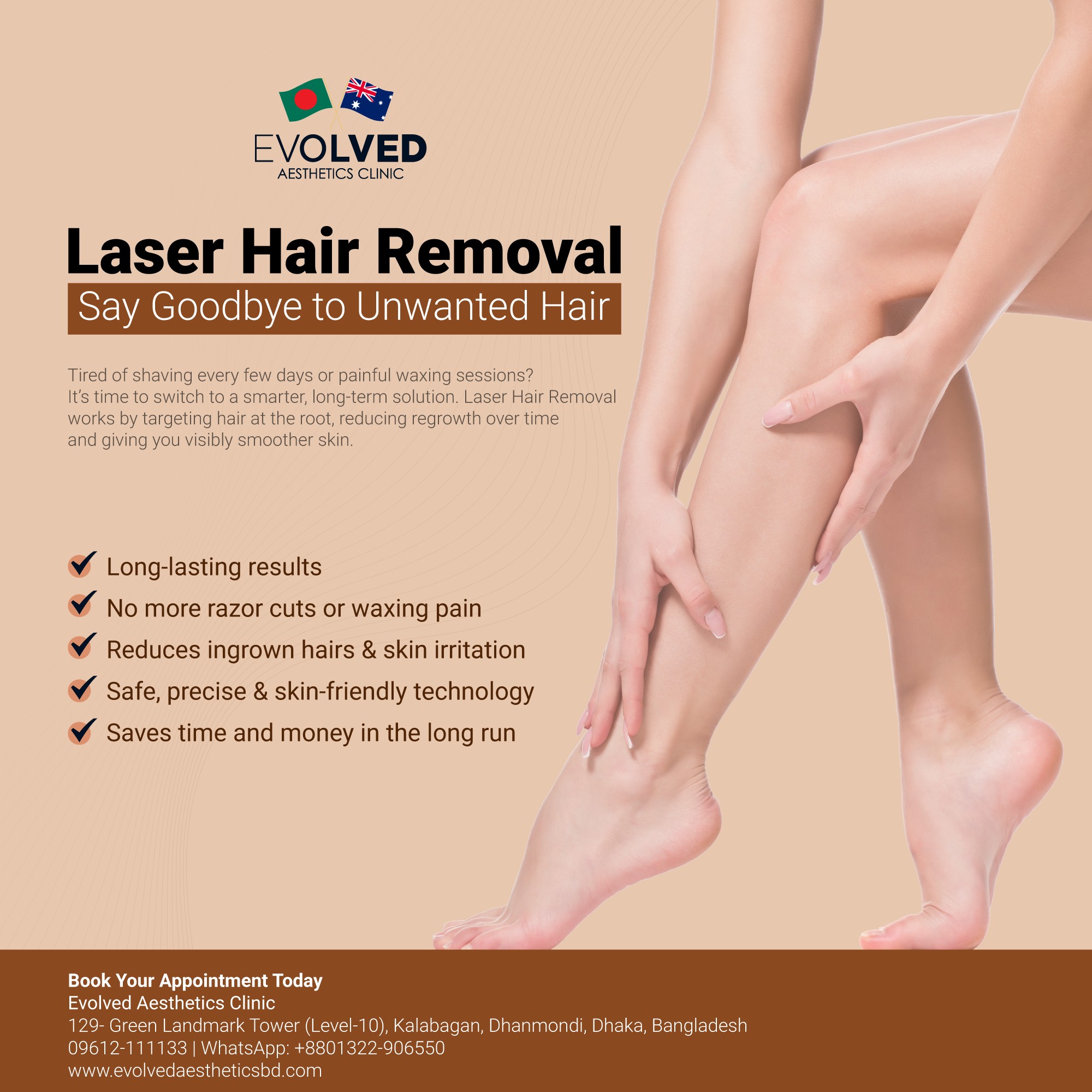 Evolved Aesthetics Clinic Facebook ad: Advanced Laser Hair Removal