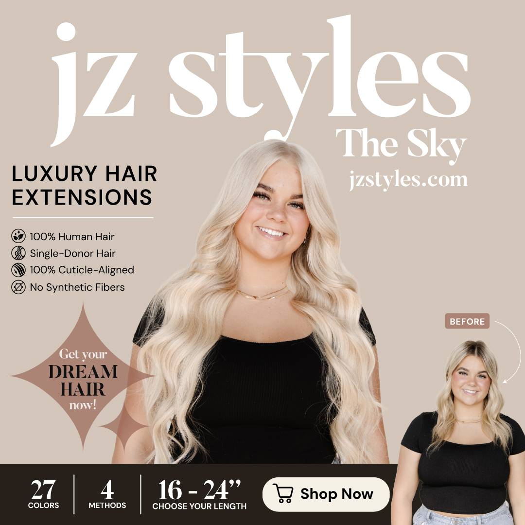 JZ Styles Co. Facebook ad: Hair extensions that look and feel natural.