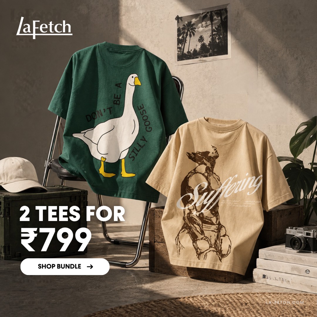 LaFetch Facebook ad: 2 statement tees. ₹799. That’s it.